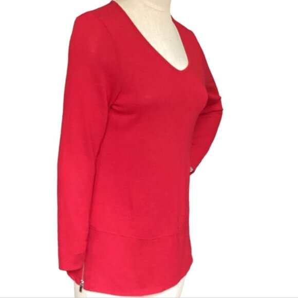 APT.9 Slub Knit V-Neck Tunic Top Side Hem Zippers/Slits Sz S Red 164B - Picture 2 of 10